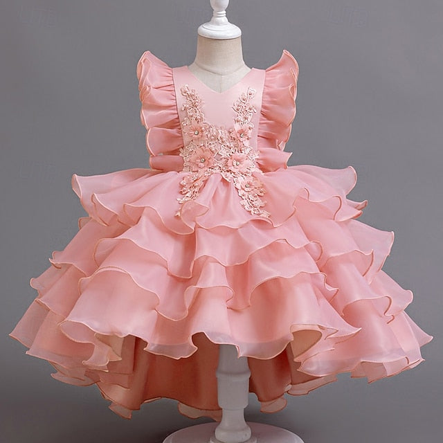 Kids Asymmetrical Girls' Dress Party Floral