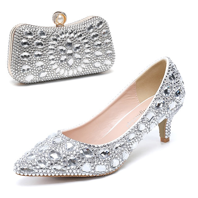 Heel Kitten Women's Crystal-Embellished Shoes Matching and