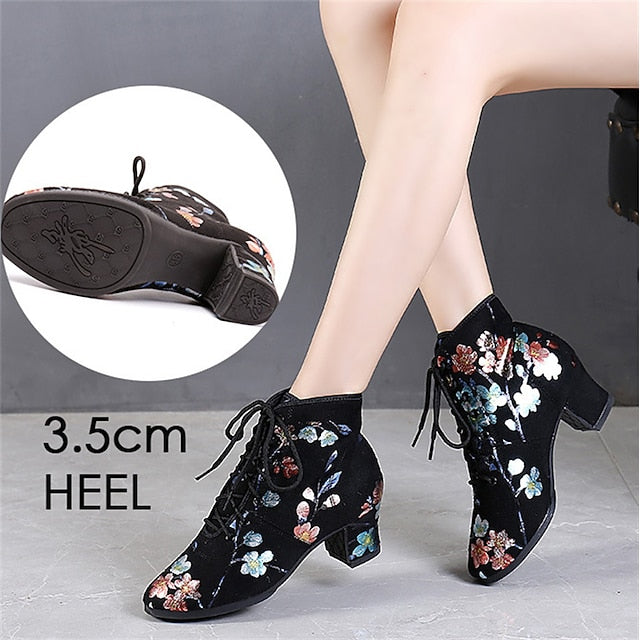 Women – Low Black for Comfortable Dance Shoes Lace-up Floral