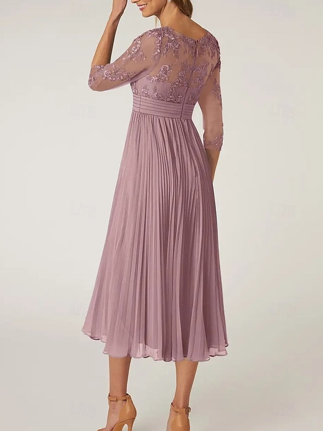 Mother Bride the Dress Neck Wedding Elegant Guest of A-Line Crew