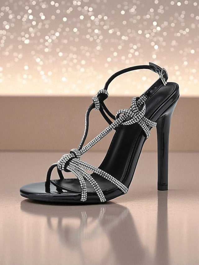with Toe Women's Square Rhinestone Strappy Heels Stiletto