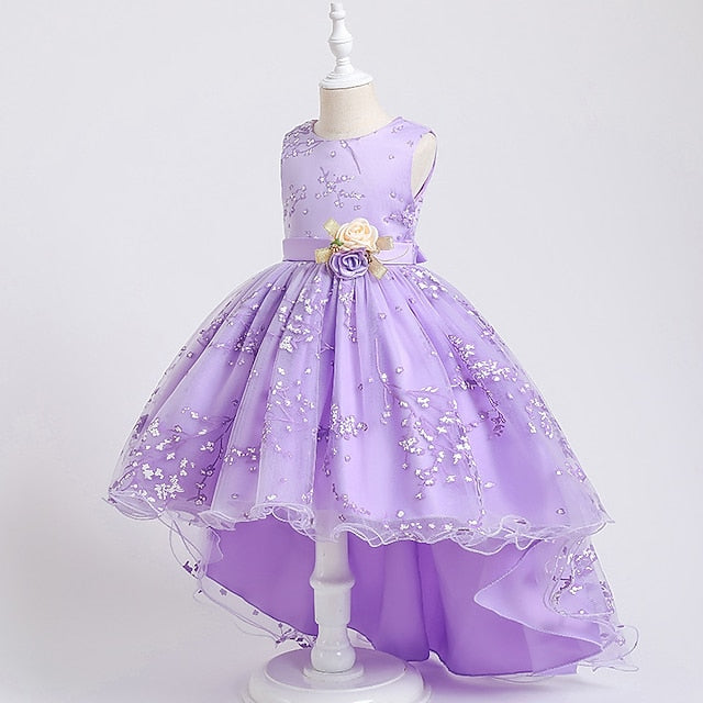 Dress Colored Girls' Kids Solid Wedding Floral Sleeveless