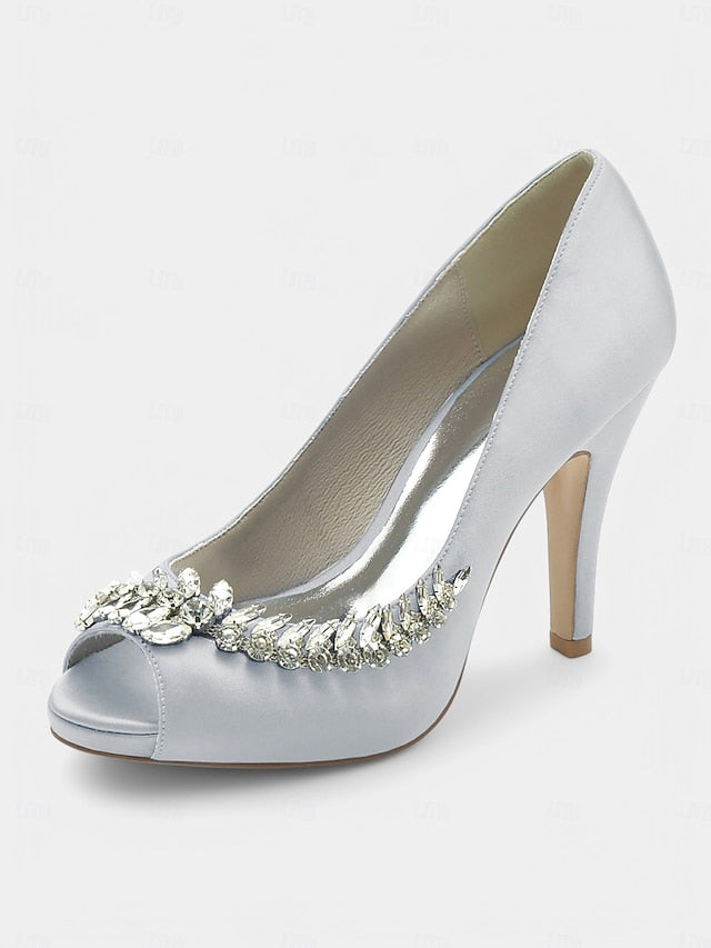with Crystal Blue Embellishment Luxury Satin Peep-Toe Heels –
