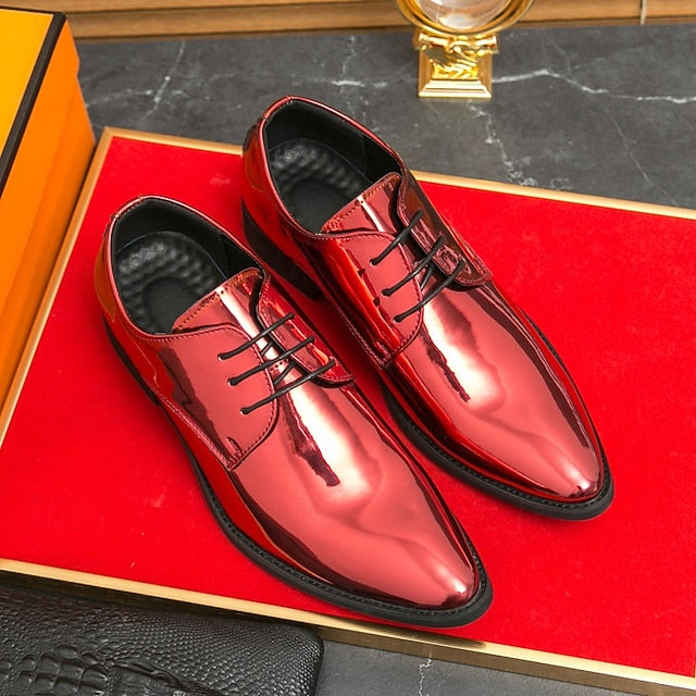 for Formal Shoes Glossy Leather Patent – Green Lace-Up Men