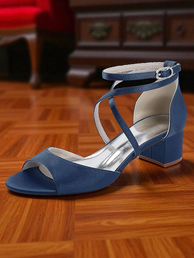 Heel with Ankle Women's Sandals Satin Block Elegant - Strap