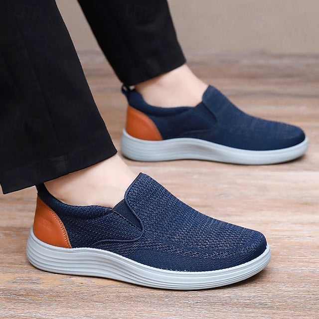 – Knit Navy Stretch Slip-On Sneakers Breathable Men's