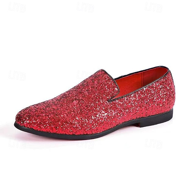 Glitter Loafers Red - Slip On Men's
