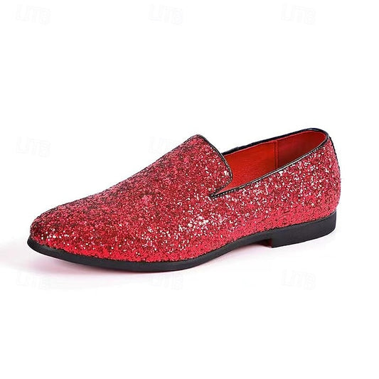 Glitter Loafers Red - Slip On Men's