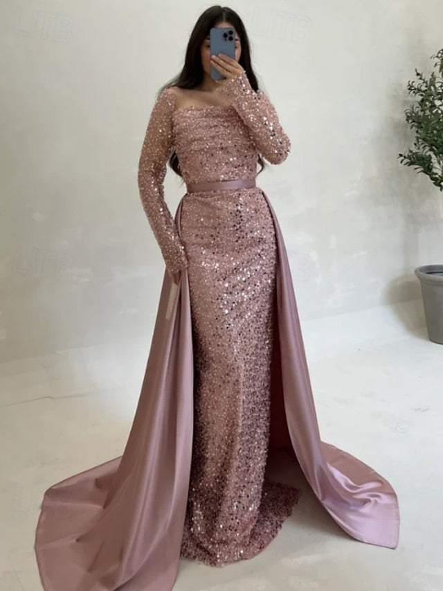 Dress Evening Sequin A-Line Gown Elegant Guest Formal Wedding