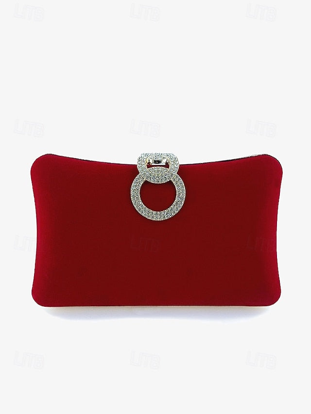 Blue Velvet Rhinestone Bag Women's Clutch with Elegant Ring