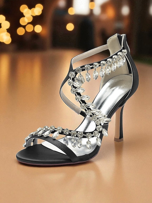 High Women's with Strappy Sandals Rhinestone White Heel