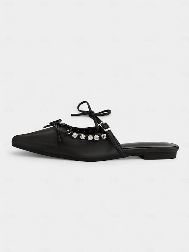 with Rhinestone Black Toe Pointed Women's Flats
