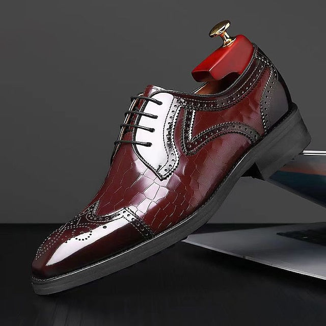 Patent Oxford Brogue Burgundy with Men's Leather Shoes