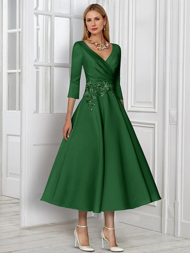 Neck Elegant of V Bride Mother Simple the Dress A-Line