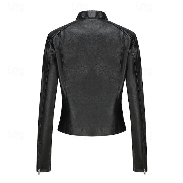 Faux Comfortable Women's Jacket Pocket Zipper Leather