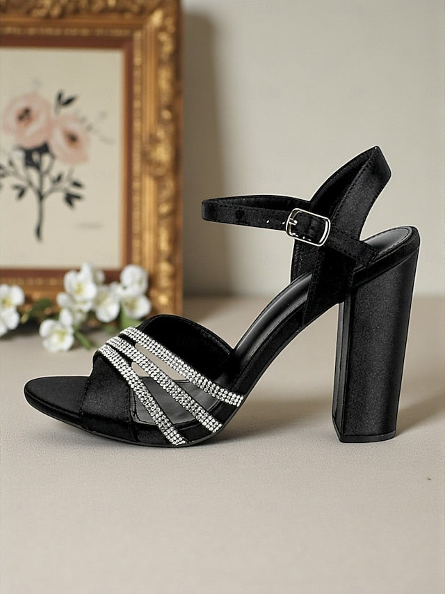 Black Open Heel Ankle Strap Women's - Sandals Block Toe