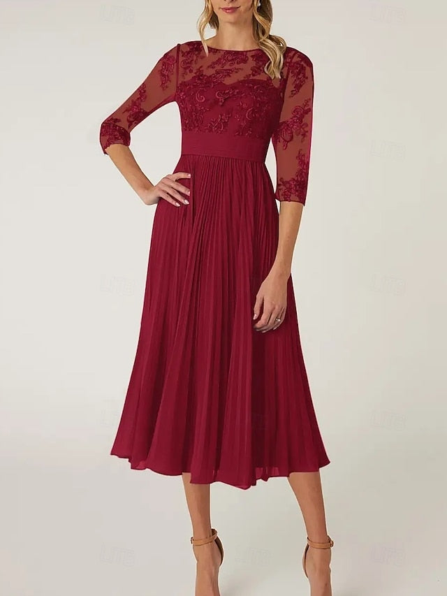 Mother Bride the Dress Neck Wedding Elegant Guest of A-Line Crew