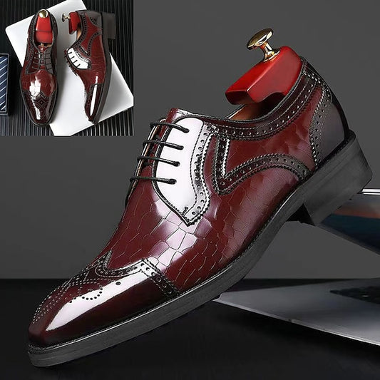 Patent Oxford Brogue Burgundy with Men's Leather Shoes