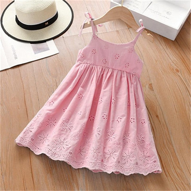 Cotton Summer Color Dresses Kids Princess Sleeveless Solid