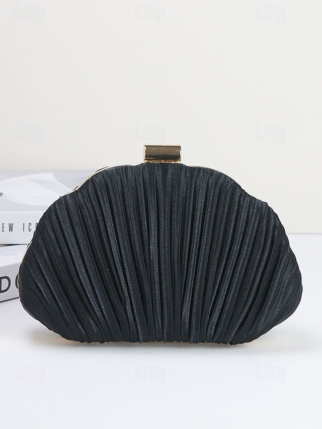 Purse Pleated Evening Clutch Satin Shell Women's