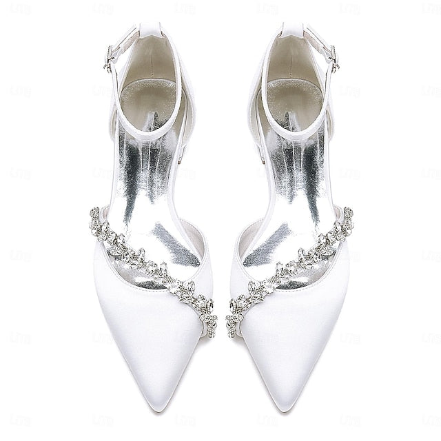Women's Wedding Satin Elegant Flats Toe Pointed – White