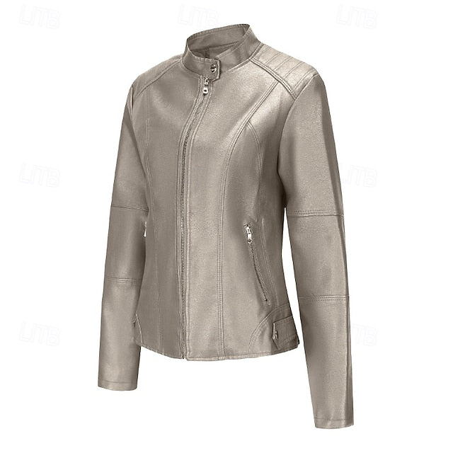 Faux Comfortable Women's Jacket Pocket Zipper Leather