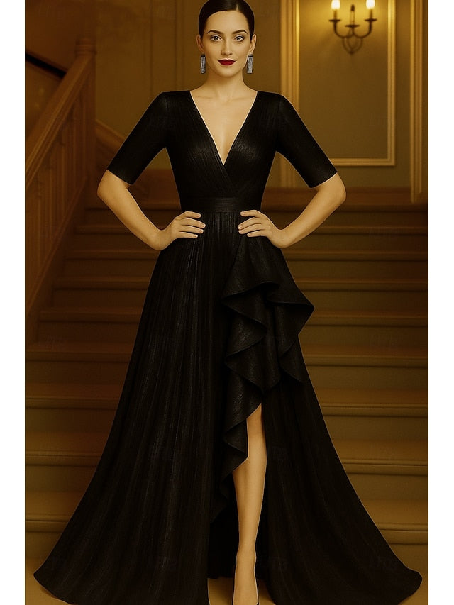 Black Evening Formal Elegant A-Line Red Gown Dress