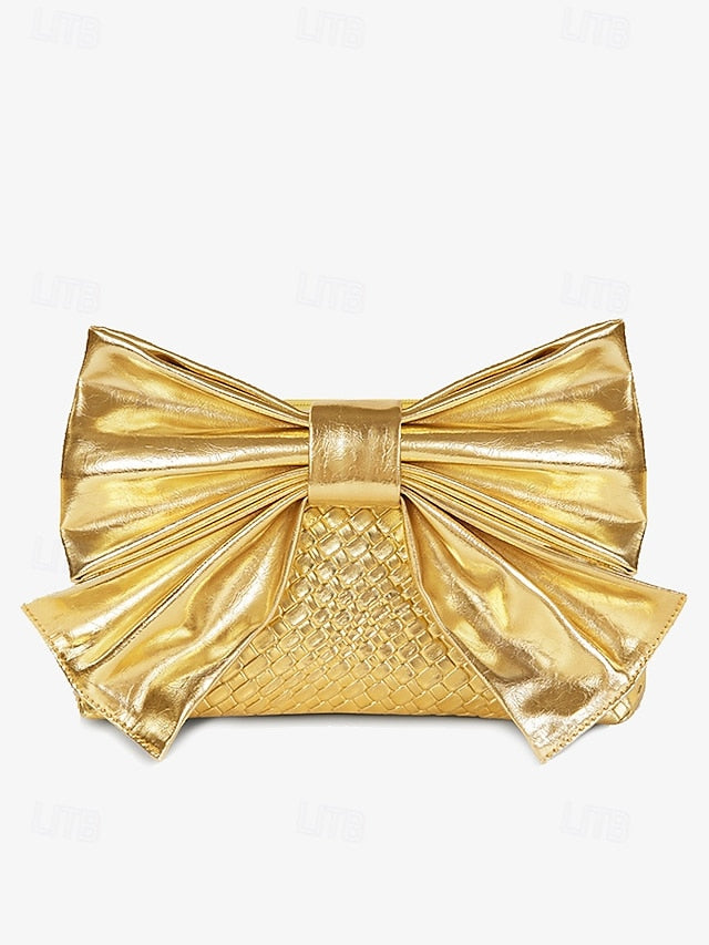 Faux Leather Oversized Clutch Women's with Gold Bow Bag
