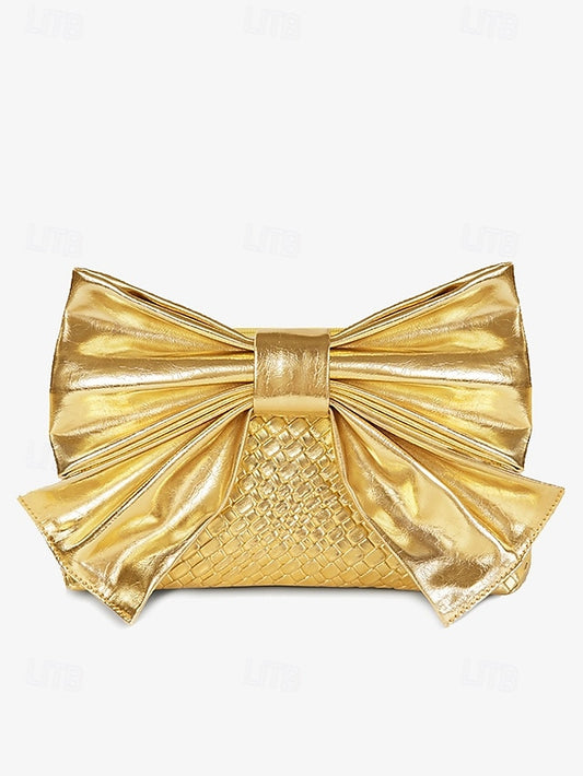 Faux Leather Oversized Clutch Women's with Gold Bow Bag
