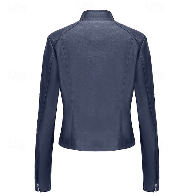 Faux Comfortable Women's Jacket Pocket Zipper Leather