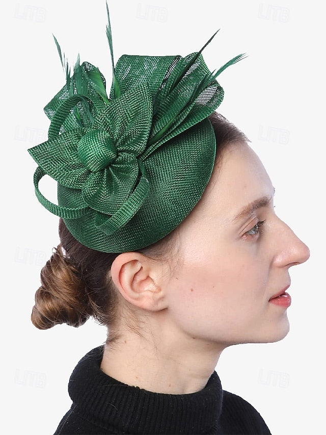 and Feather with Green Hat Fascinator Accents Women's Bow