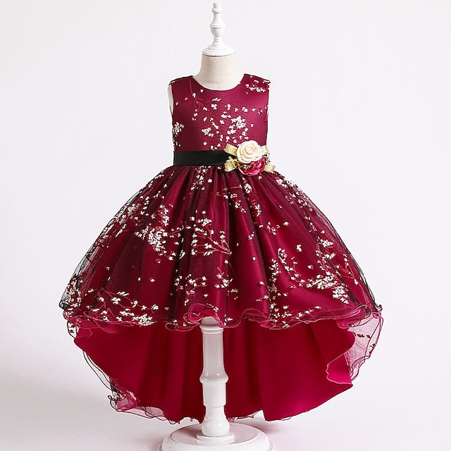 Dress Colored Girls' Kids Solid Wedding Floral Sleeveless
