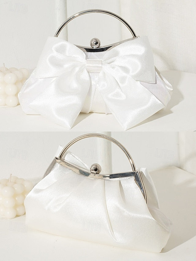Satin Women's Clutch Evening – Bag Bow Pearl Elegant