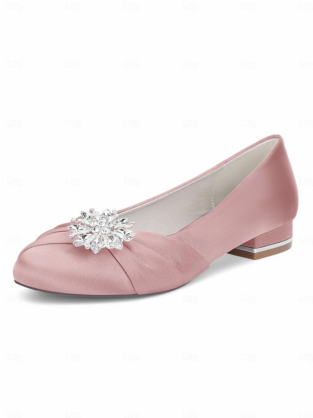 Elegant Crystal Flats White Satin – Wedding Women's