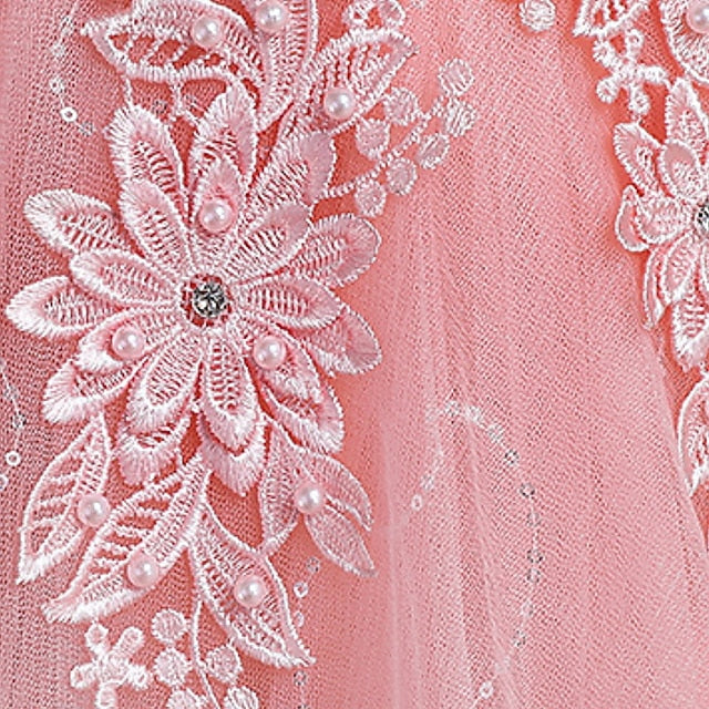 A Girls' Floral Solid Line Colored Kids Dress