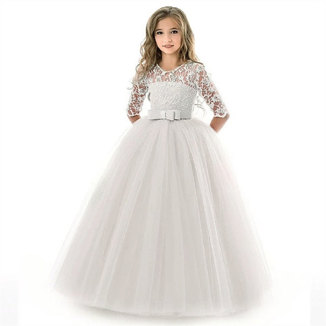 Flower Wedding Dress Kids Half Girl Sleeve Girls'