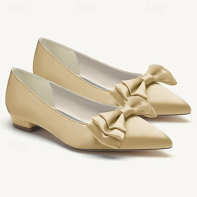 Bowknot Party Low Flats Pointed Shoes Wedding Heel Women's