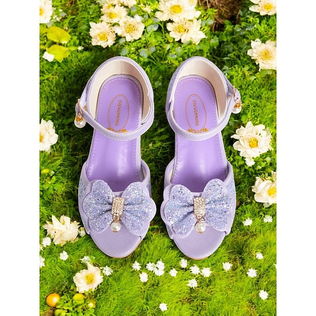 Girls' with Bow Sandals Pearl Accent Glitter Purple