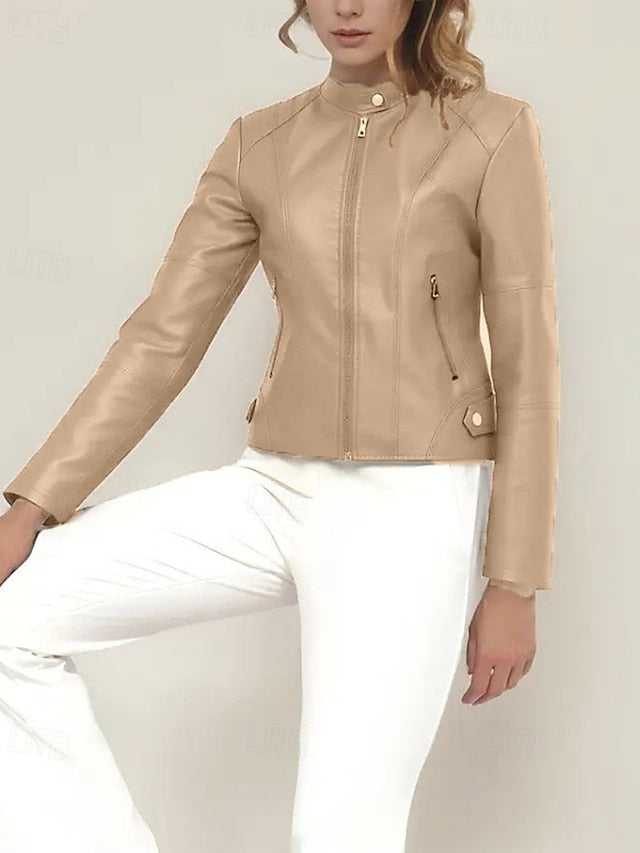 Faux Jacket Pocket Comfortable Leather Zipper Women's