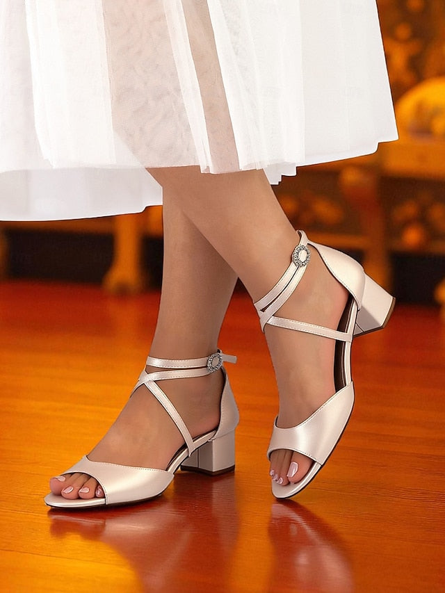Heel with Ankle Women's Sandals Satin Block Elegant - Strap