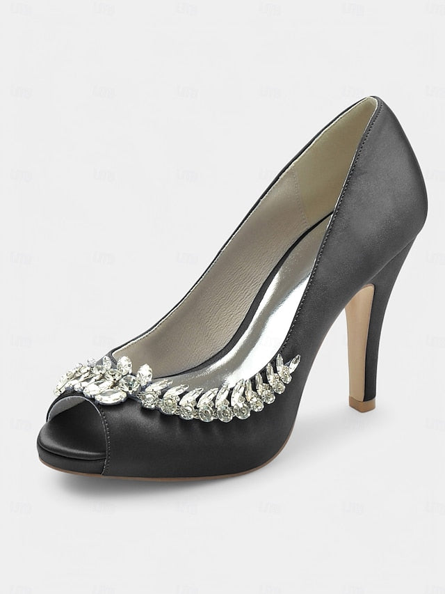 with Crystal Blue Embellishment Luxury Satin Peep-Toe Heels –