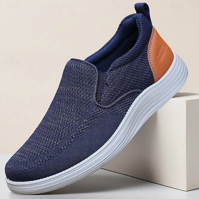 – Knit Navy Stretch Slip-On Sneakers Breathable Men's