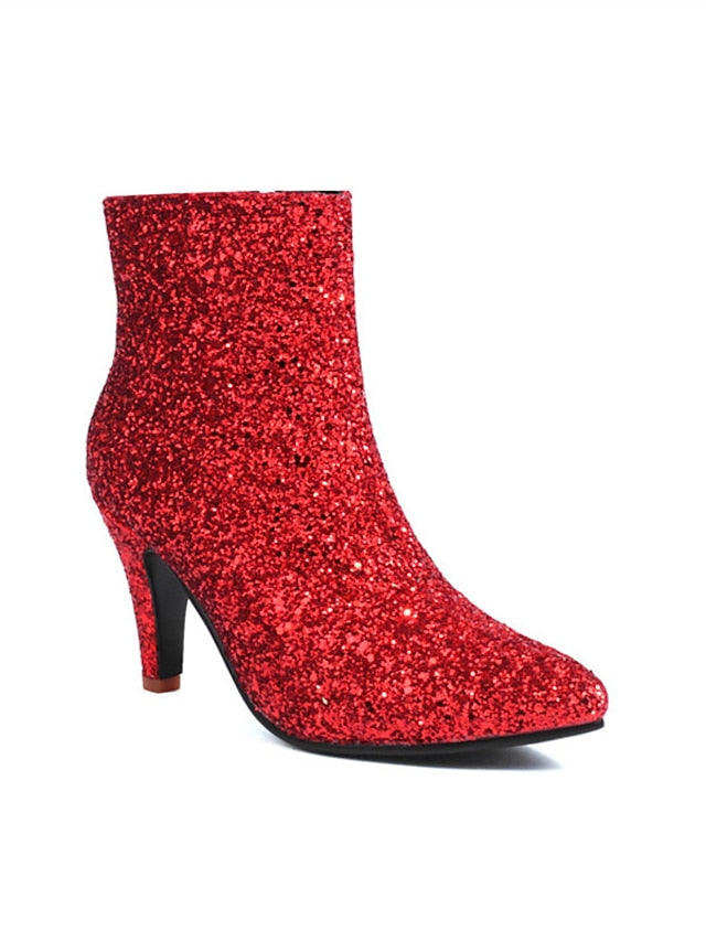 Red – High Women's Boots Heel Ankle Sparkly Glitter