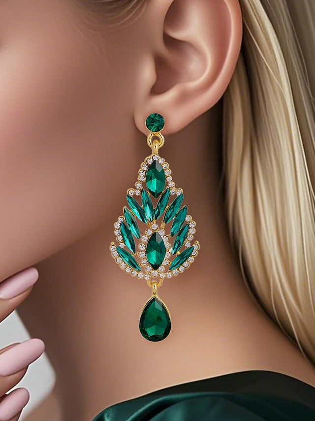 – Crystal Drop Emerald Green Earrings Women's