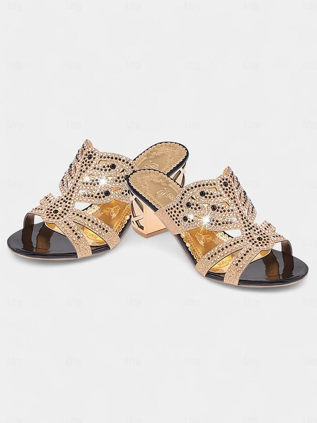 Rhinestone Green Embellished and - Sandals Heeled Gold