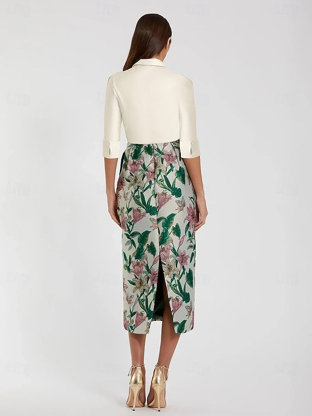 Dress Floral Jacquard Cocktail Column Brocade Dresses Elegant