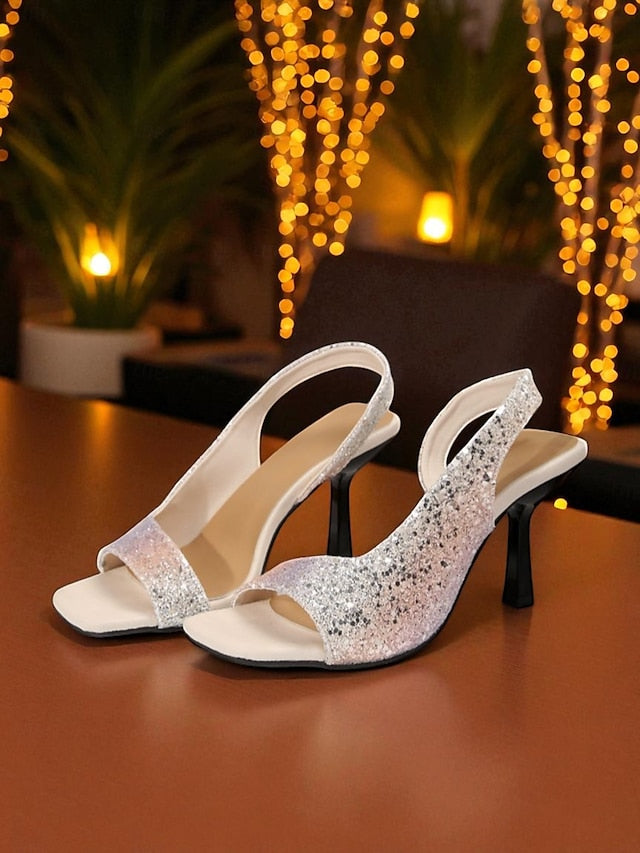 - Slingback Women's Sandals Glitter Toe Square Stiletto