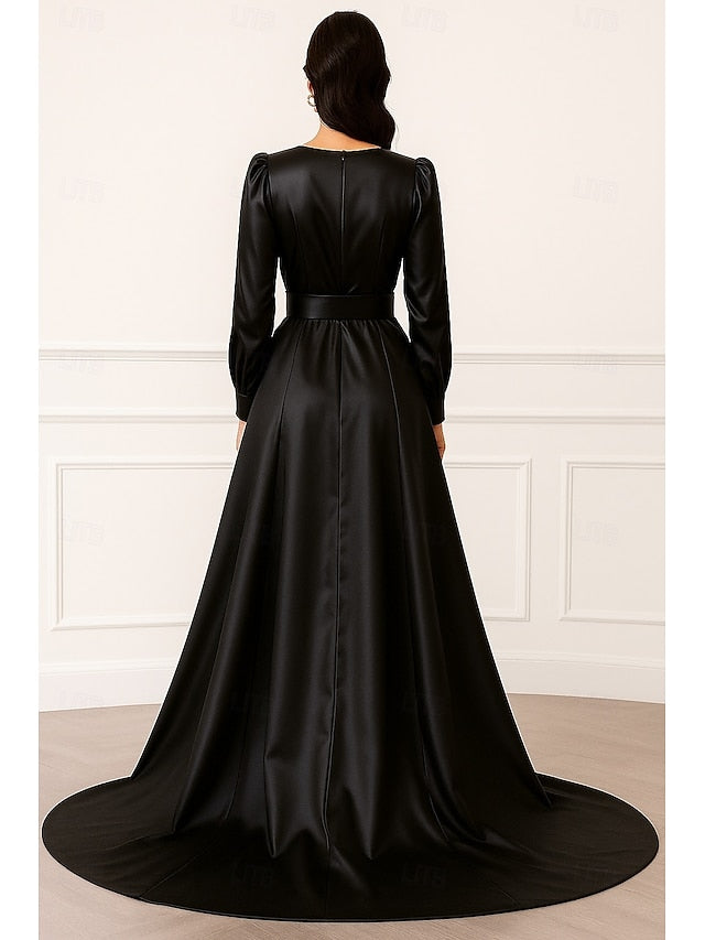 Black Gown A-Line Elegant Dress Formal Gold Wedding Evening