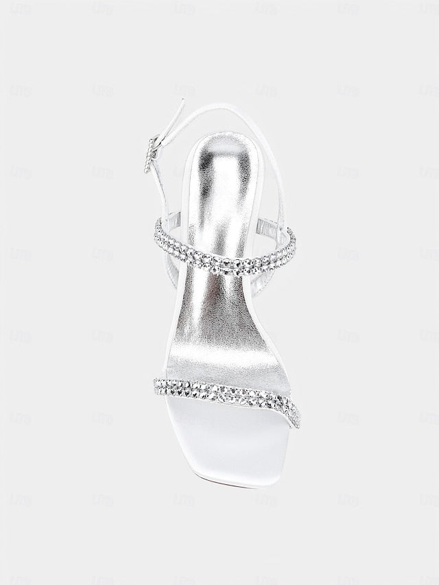 Sandals Prom White Block Rhinestone Women's Bridal – Heel