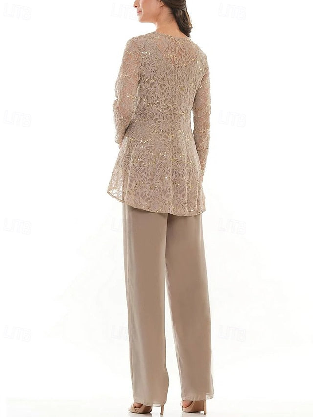 Piece the Pantsuit Bride Elegant Mother Neck of Dress Crew 3